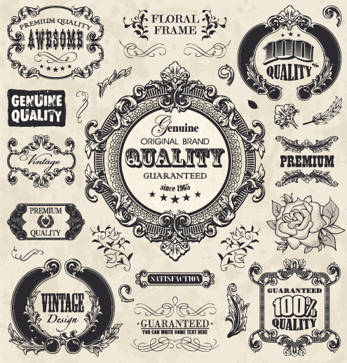 Classical Styles Ornaments Labels Vector