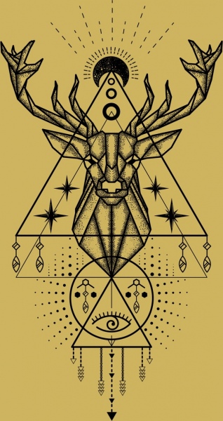Clasico tattoo plantilla renos Luna diseño geométrico