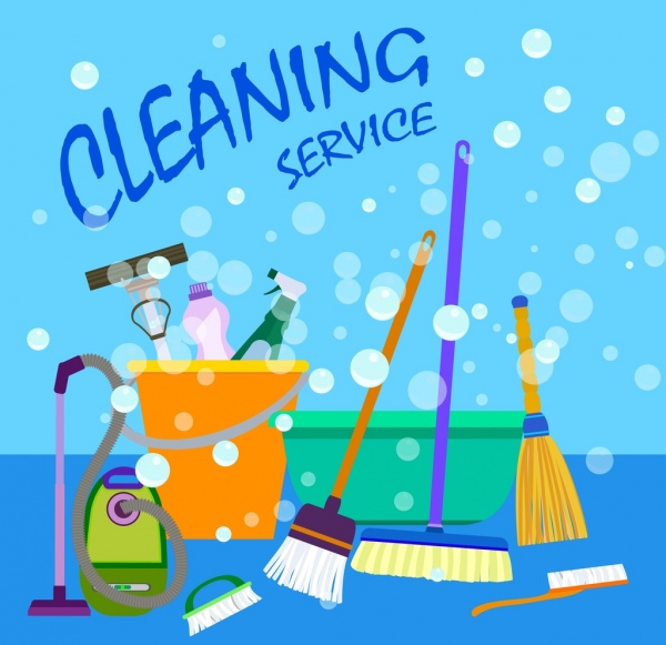 annuncio di servizio di pulizia vari strumenti decorazione colorata