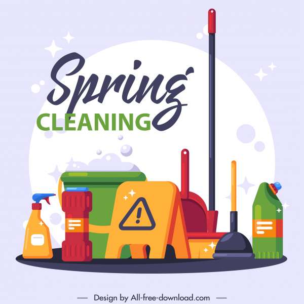 service de nettoyage bannière publicitaire coloré emblèmes plats croquis