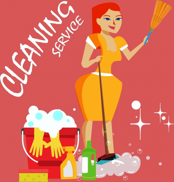 Icone di servizio pubblicità casalinga degli utensili di pulizia