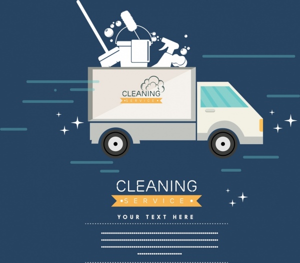El servicio de limpieza doméstico Herramientas iconos ornamento banner camión