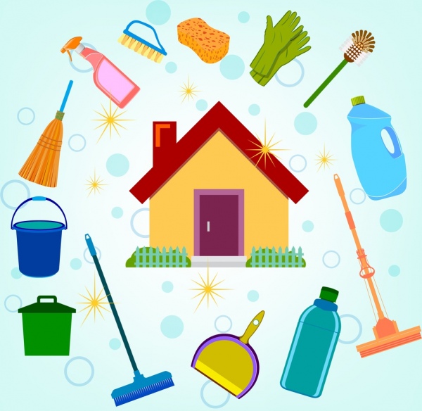 Servicio de limpieza de diversos elementos de diseño casa iconos símbolos