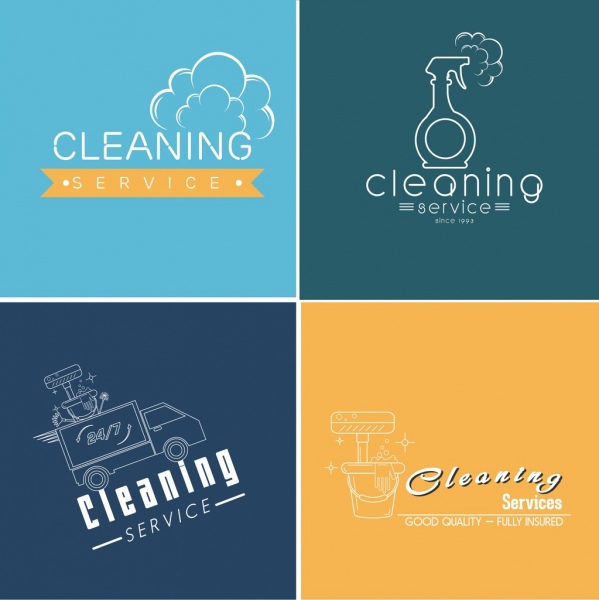 Cleaning Service Logotypes Isolation Flat Symbols Sketch