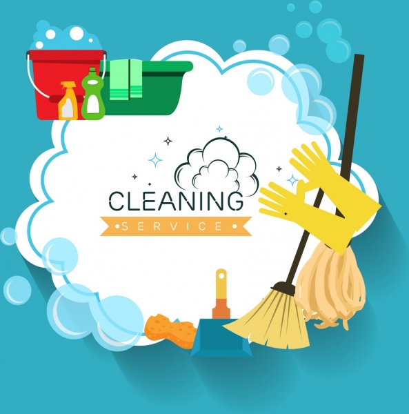 decoração de ícones de ferramentas de trabalho doméstico do serviço cartaz limpeza