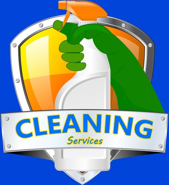 serviços de limpeza publicidade mão spayer ornamento de ícone de escudo