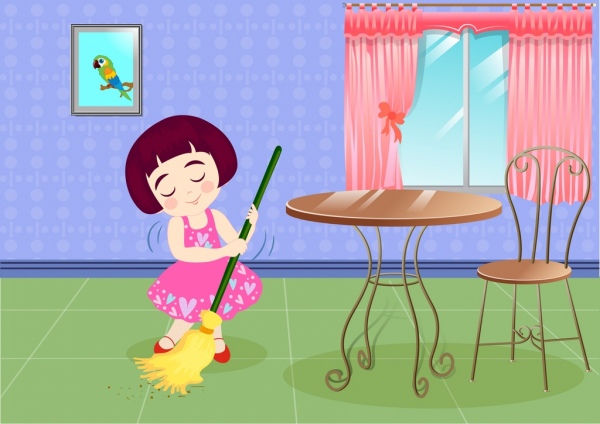 清潔工作背景兒童圖標室內裝飾