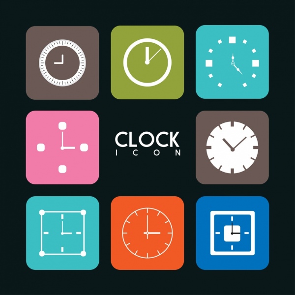 時鐘圖標收集各種彩色平面類型