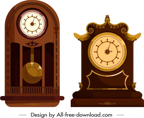 Clock ikon elegan retro dekorasi datar cokelat desain