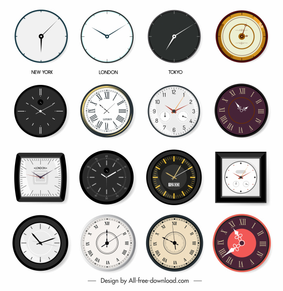 iconos de modo reloj colores de formas planas boceto