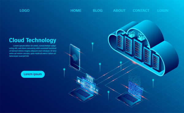 Cloud Computing Konzept Online-Computing-Technologie Big Data Flow Processing Konzept 3D-Server und Datacenter-Isometrie Flat Design Vektor-Illustrati