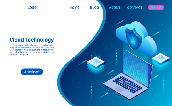 Cloud-Computing-Technologie Konzept digitaler Service oder App mit Datenübertragung Datenverarbeitung zum Schutz des Datensicherheitskonzepts isometri