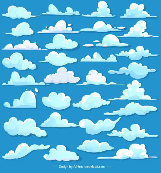 구름 디자인 요소 컬러 플랫 셰이프 스케치