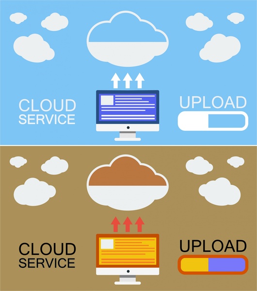 Ilustración de conceptos de servicio de nube en varios colores