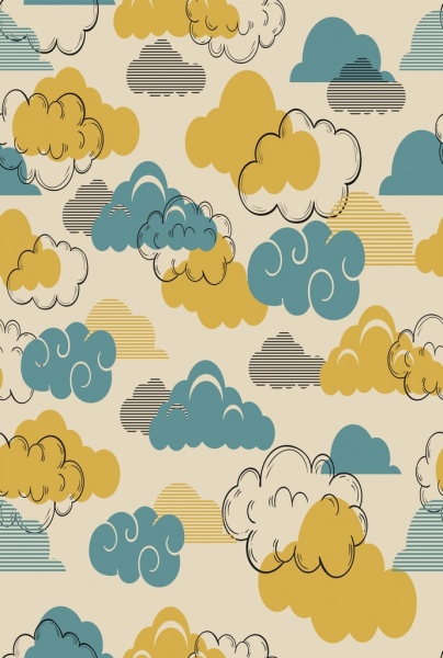 雲の背景色のレトロなデザインの手描きアイコン