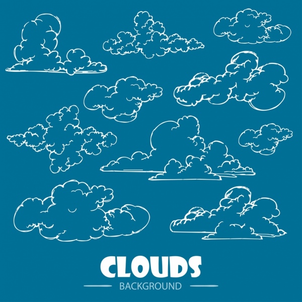 les nuages contexte handdrawn esquisse différentes formes