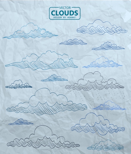 Wolken, die flache farbige handgezeichneten Skizze