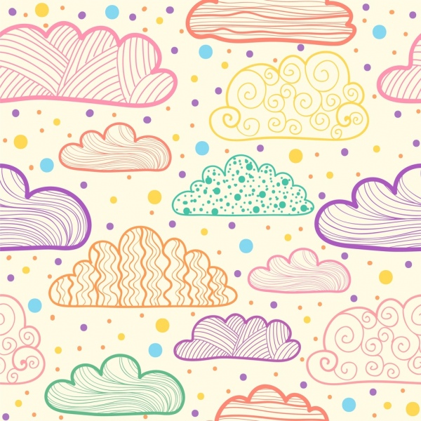 handdrawn dessin dessin plat nuages multicolore