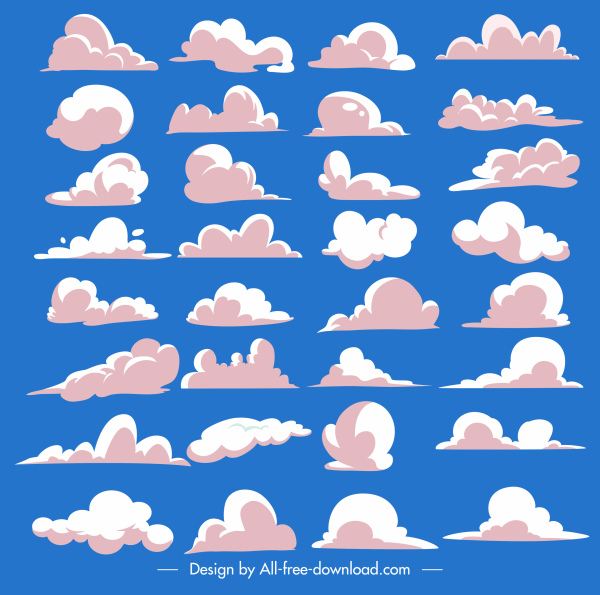 nubes iconos colección formas planas boceto