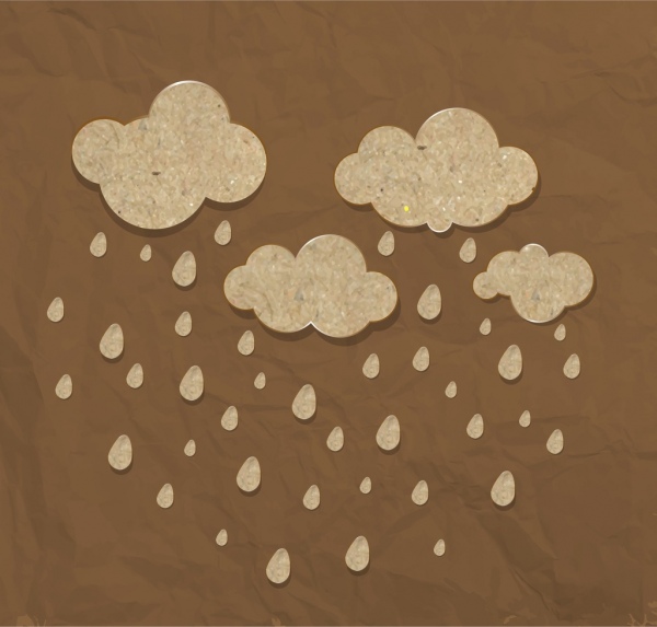 nubes lluvia ornamento de papel fondo marrón