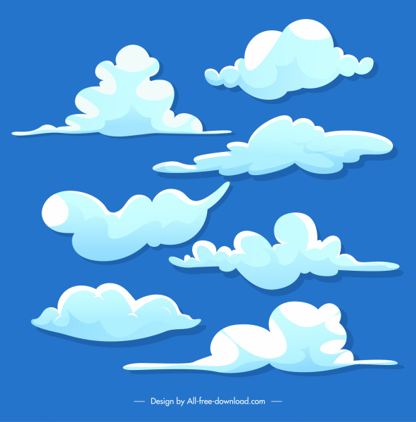 bulutlu gökyüzü arka plan şablonu renkli düz handdrawn tasarım