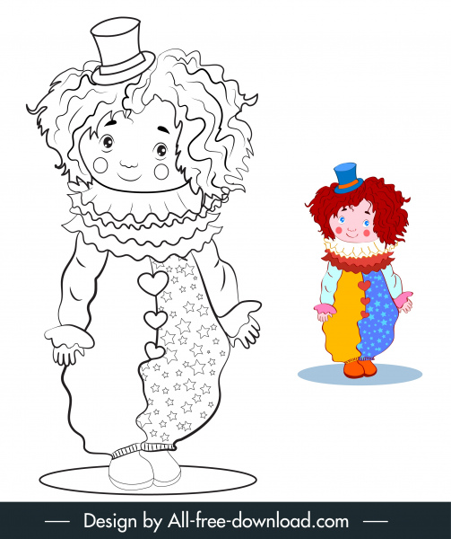 biểu tượng Clown cute handrút phim hoạt hình phác họa