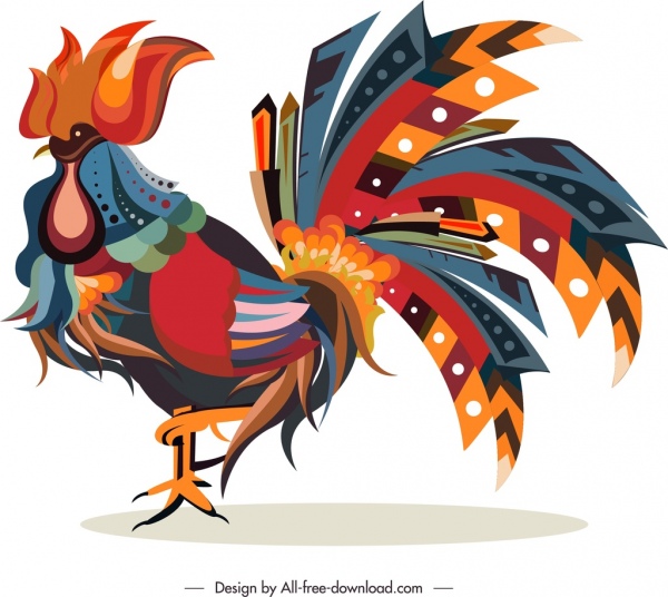 петух животное значок красочные перья декор