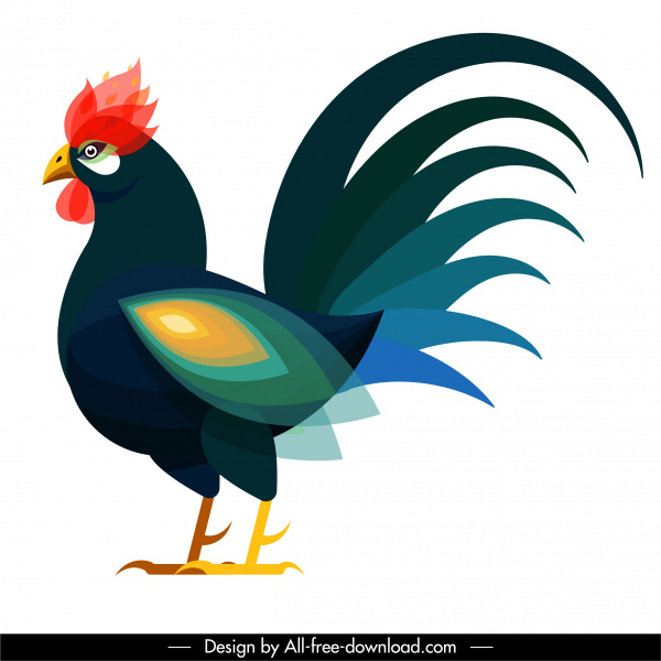 公雞動物圖示彩色平面素描