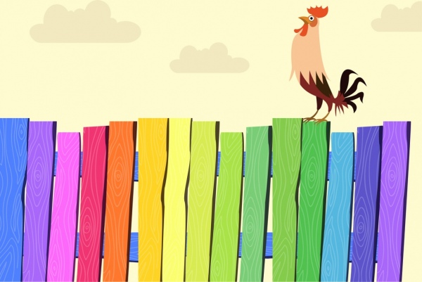 ayam gagak latar belakang warna-warni dinding kayu dekorasi