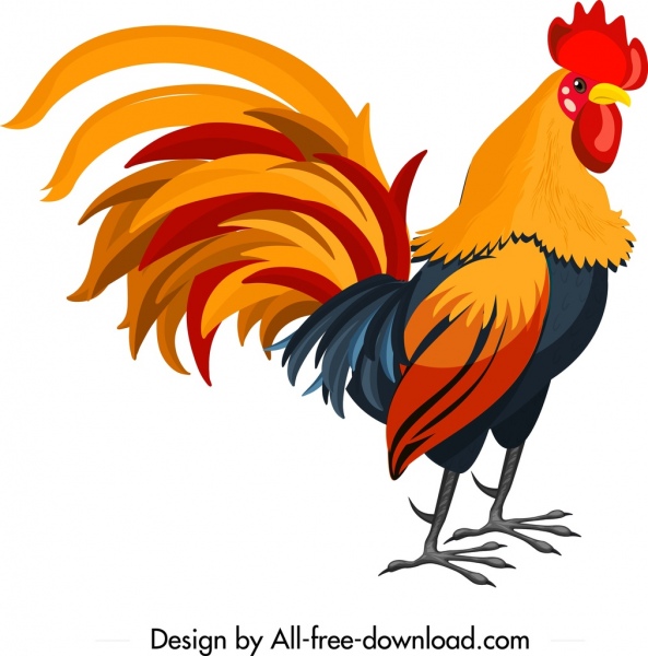 Cock Icon Colorful Cartoon Design