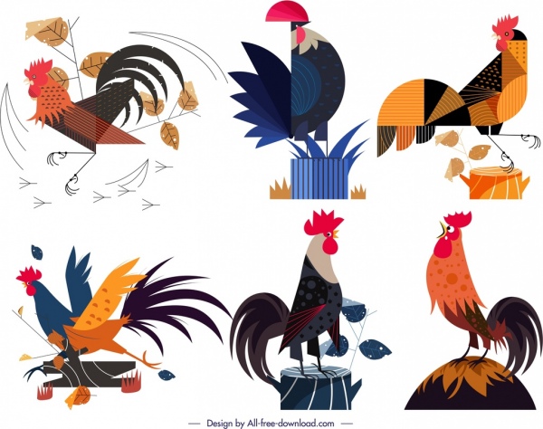 colección de iconos de polla colorido diseño clásico