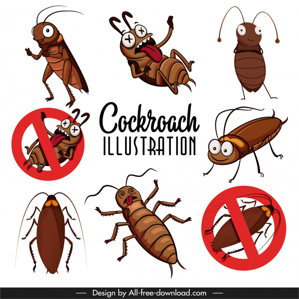 iconos de cucaracha divertido boceto de dibujos animados