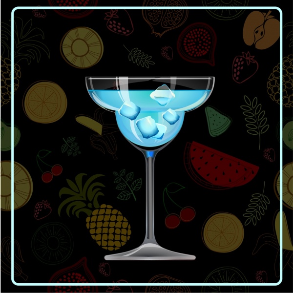 雞尾酒廣告玻璃圖示水果背景