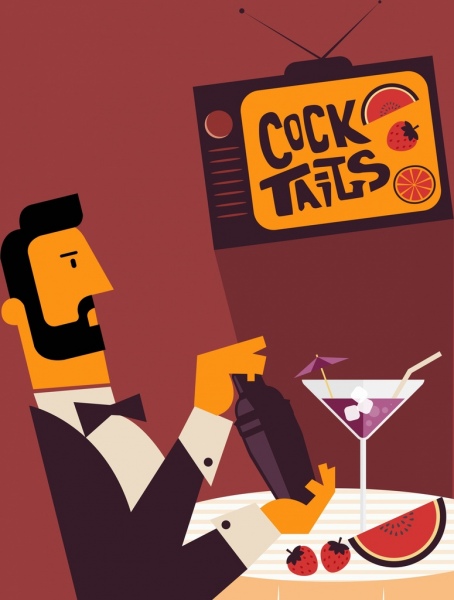 cocktail quảng cáo biểu ngữ người đàn ông thanh lịch biểu tượng màu hoạt hình
