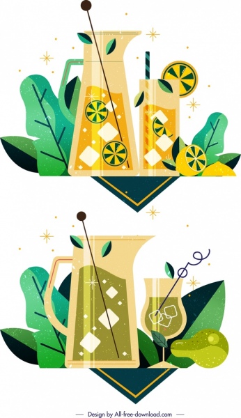 Icone di bere cocktail sfondo modello melone dell'avocado