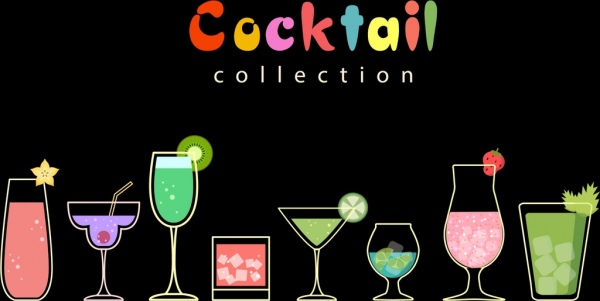 Cocktailglas Symbole Sammlung flache Skizze