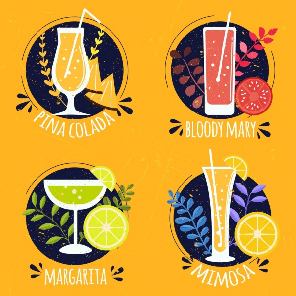 collection d’étiquettes de cocktails multicolor décor vintage