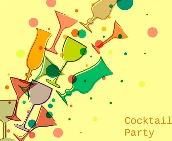 soirée cocktail publicité verre icônes plates décorées de couleurs vives