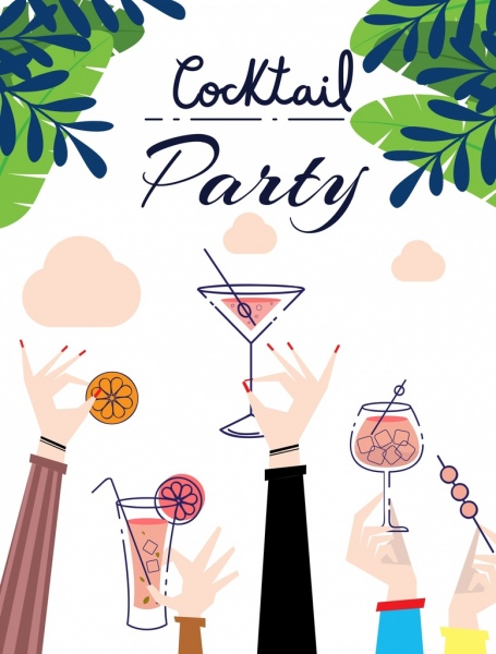 Cocktail-Party Banner heben die Hände Symbole Glasdekoration