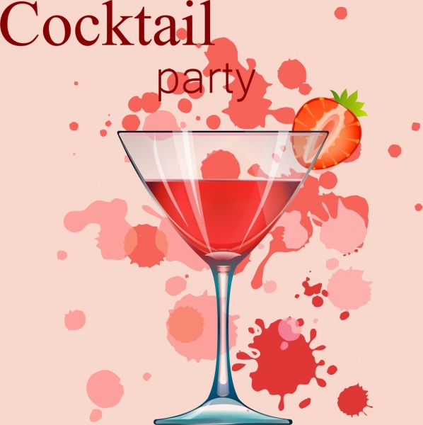 Cocktail-Party Banner Weinglas Erdbeer Grunge Dekor