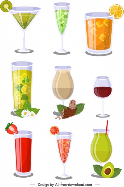 cocktails icônes en verre collection colorée design moderne