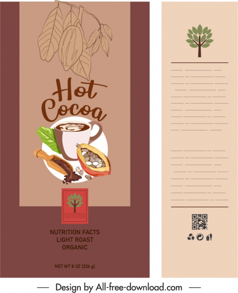 paquete de cacao plantilla coloreada decoración retro