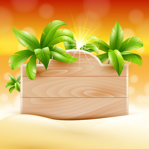 ココナッツの木と木の板のベクトル