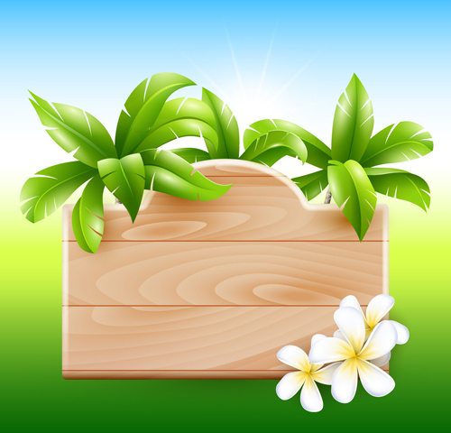 pohon kelapa dan kayu papan vektor