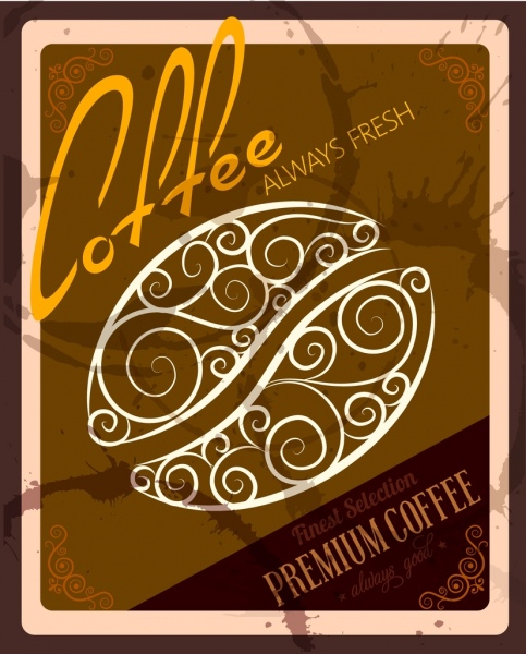 コーヒー広告茶色の汚い装飾曲線 bean アイコン