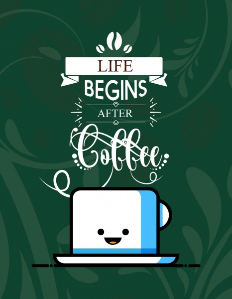Kaffee-Werbung stilisierte Tasse Symbol weiß Kalligraphie Dekoration