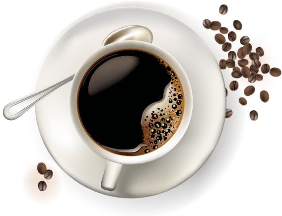 Kaffee-Werbung-Hintergrund Tasse Bohnen Symbole realistische Dekor