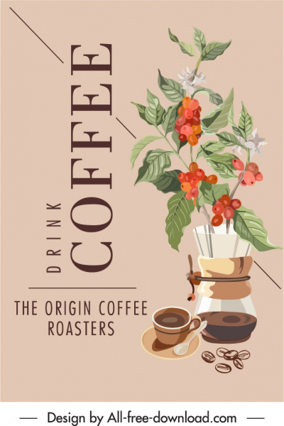 कॉफी विज्ञापन पृष्ठभूमि ग्रंथों वनस्पति सजावट सुरुचिपूर्ण क्लासिक