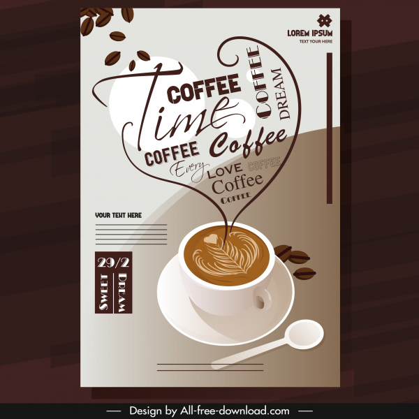 café banner publicitário decorado copo textos coração layout