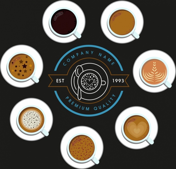 logotipo do banner de publicidade café copos decoração design de contraste